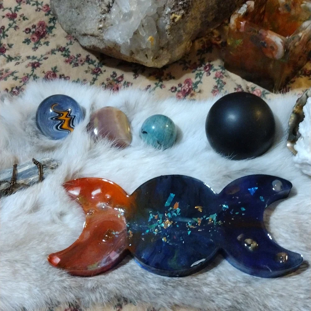 Triple goddess altar tray cup holder wiccan pagan altar homemade with positive